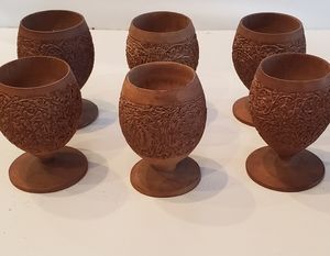 6 Vintage Handcarved Egg Cups